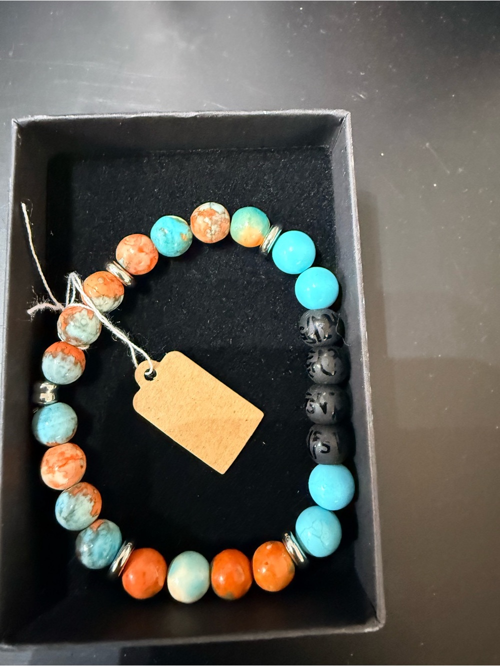 Turquoise & Orange Beaded Stretch Bracelet - Women's Jewelry